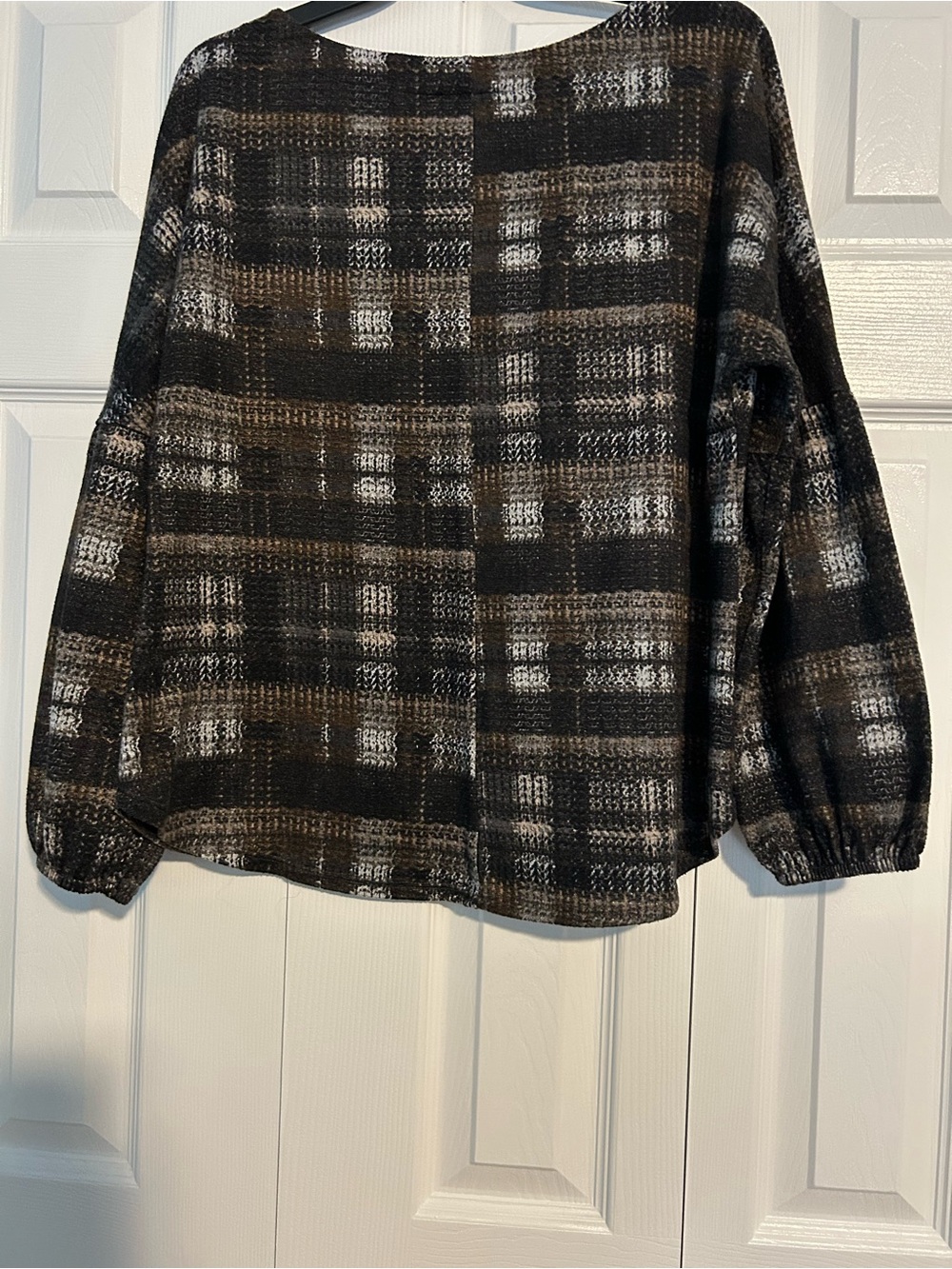 AGB Plaid Boatneck Sweater Top - Black, Brown, White